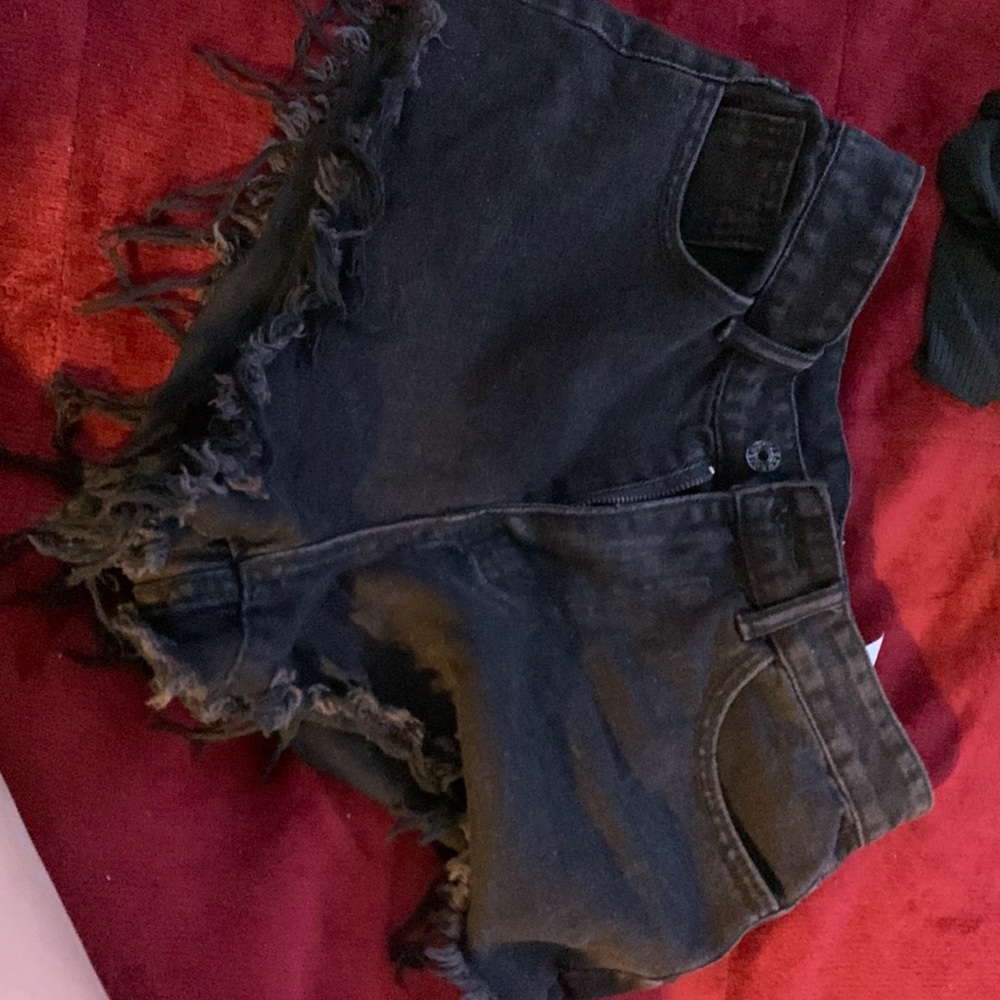 jean shorts with flames on back